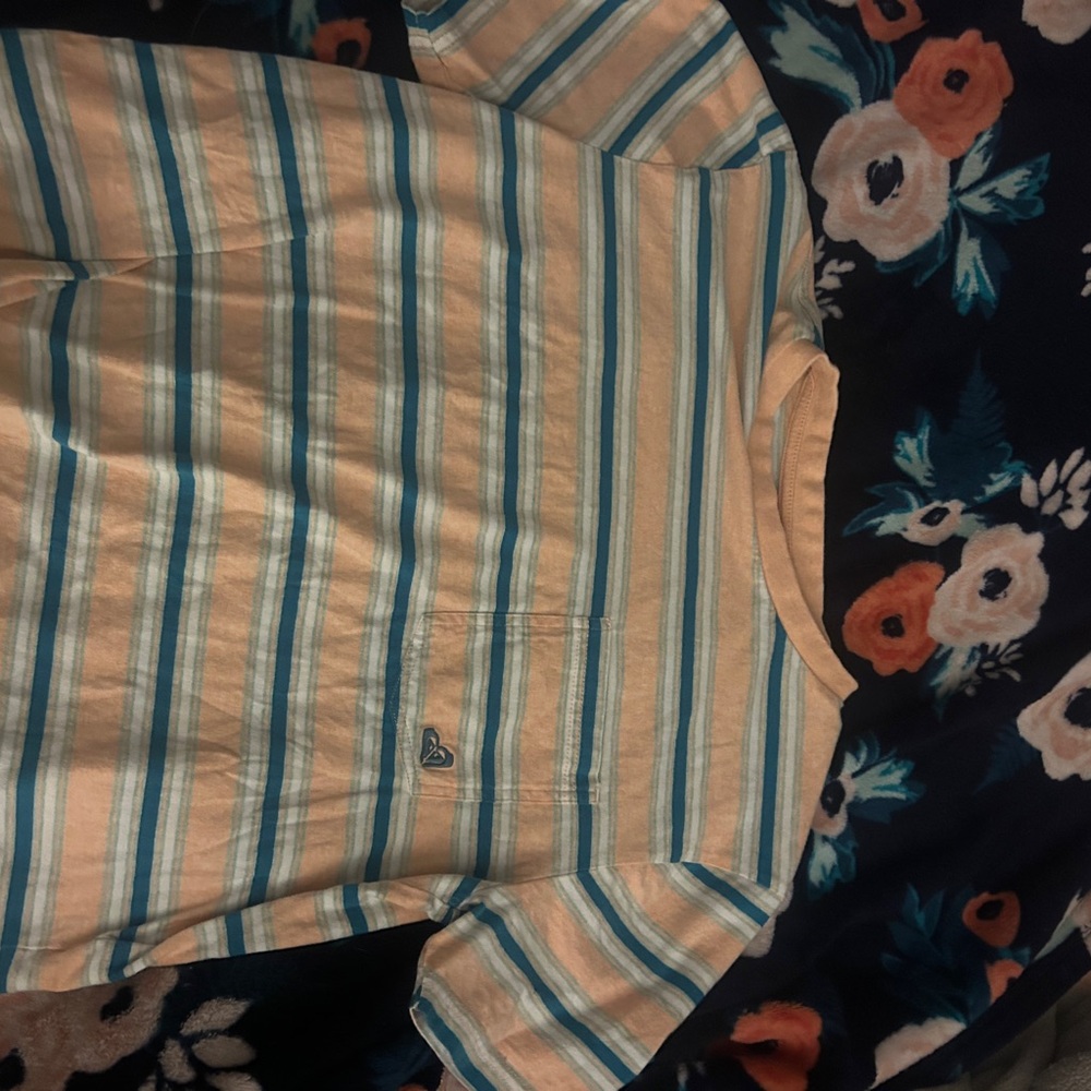 Roxy Peach and Teal Striped Top